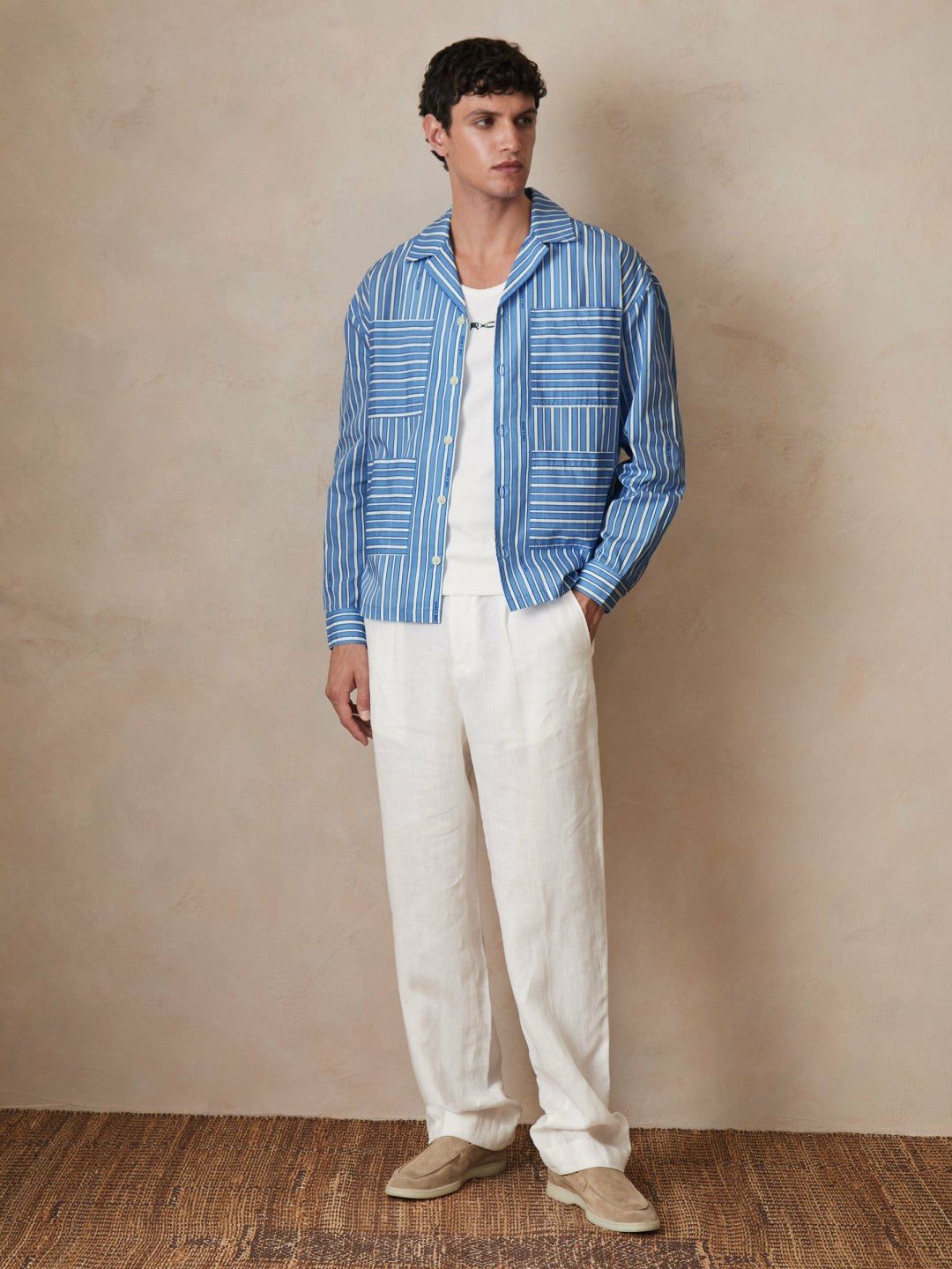 Reiss | | Ché Poplin Stripe Pocket Shirt in Bright Blue/White