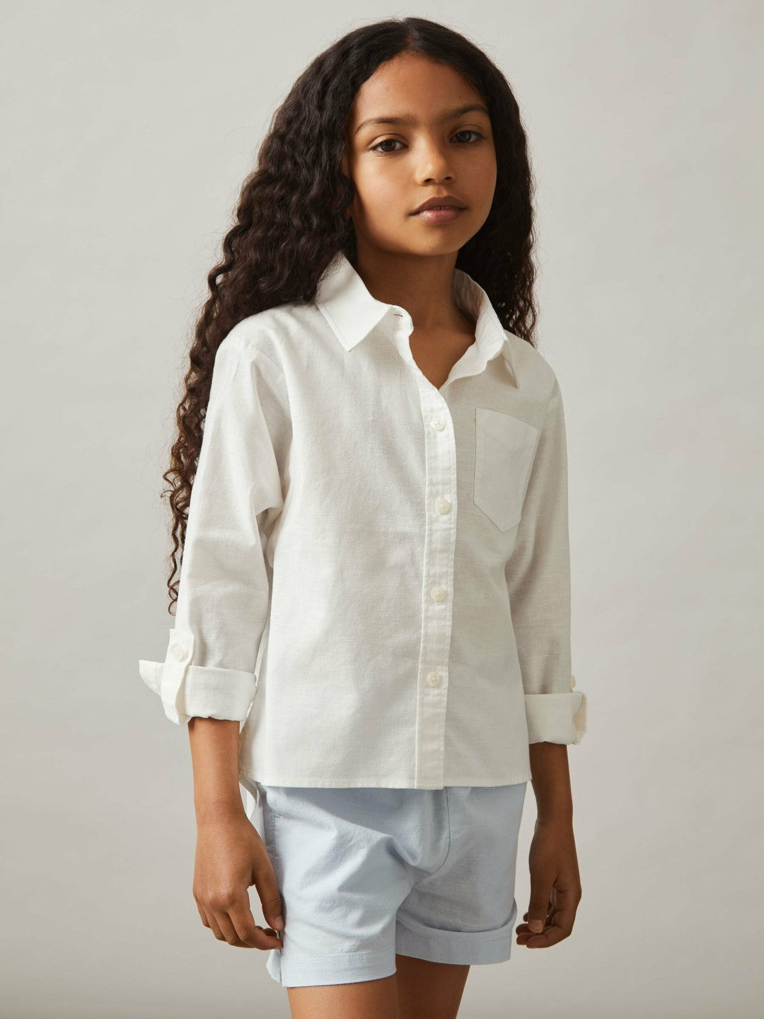 Reiss | 13-14 yrs Linen Roll-Cuff Shirt in Ivory