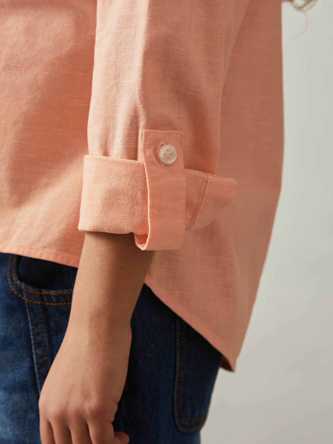 Reiss | 13-14 yrs Linen Roll-Cuff Shirt in Peach