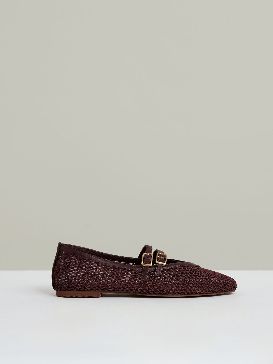 Reiss | Mesh Double-Strap Ballet Flats in Oxblood