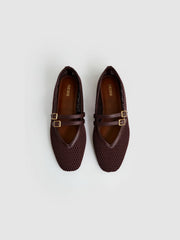 Reiss | Mesh Double-Strap Ballet Flats in Oxblood