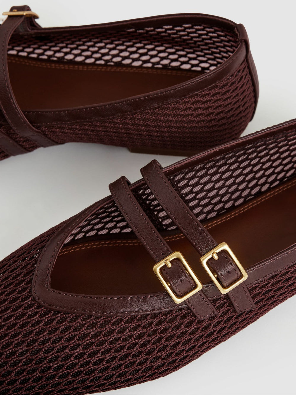 Reiss | Mesh Double-Strap Ballet Flats in Oxblood
