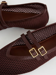 Reiss | Mesh Double-Strap Ballet Flats in Oxblood