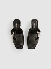 Reiss | Leather Buckle Block-Heel Sandals in Black