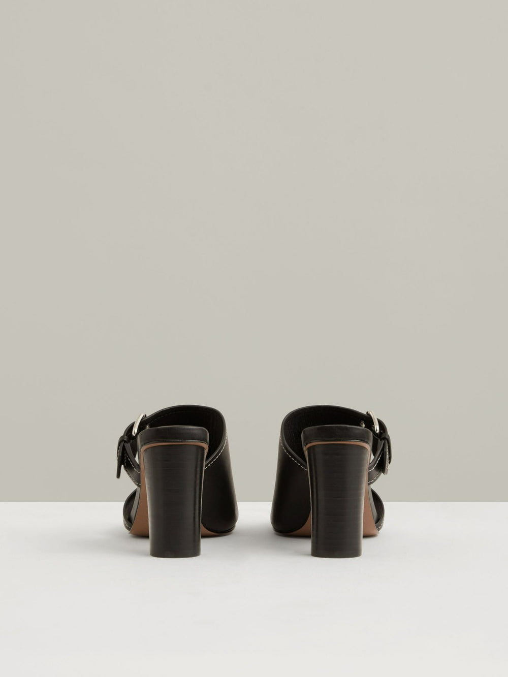 Reiss | Leather Buckle Block-Heel Sandals in Black