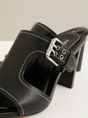 Reiss | Leather Buckle Block-Heel Sandals in Black