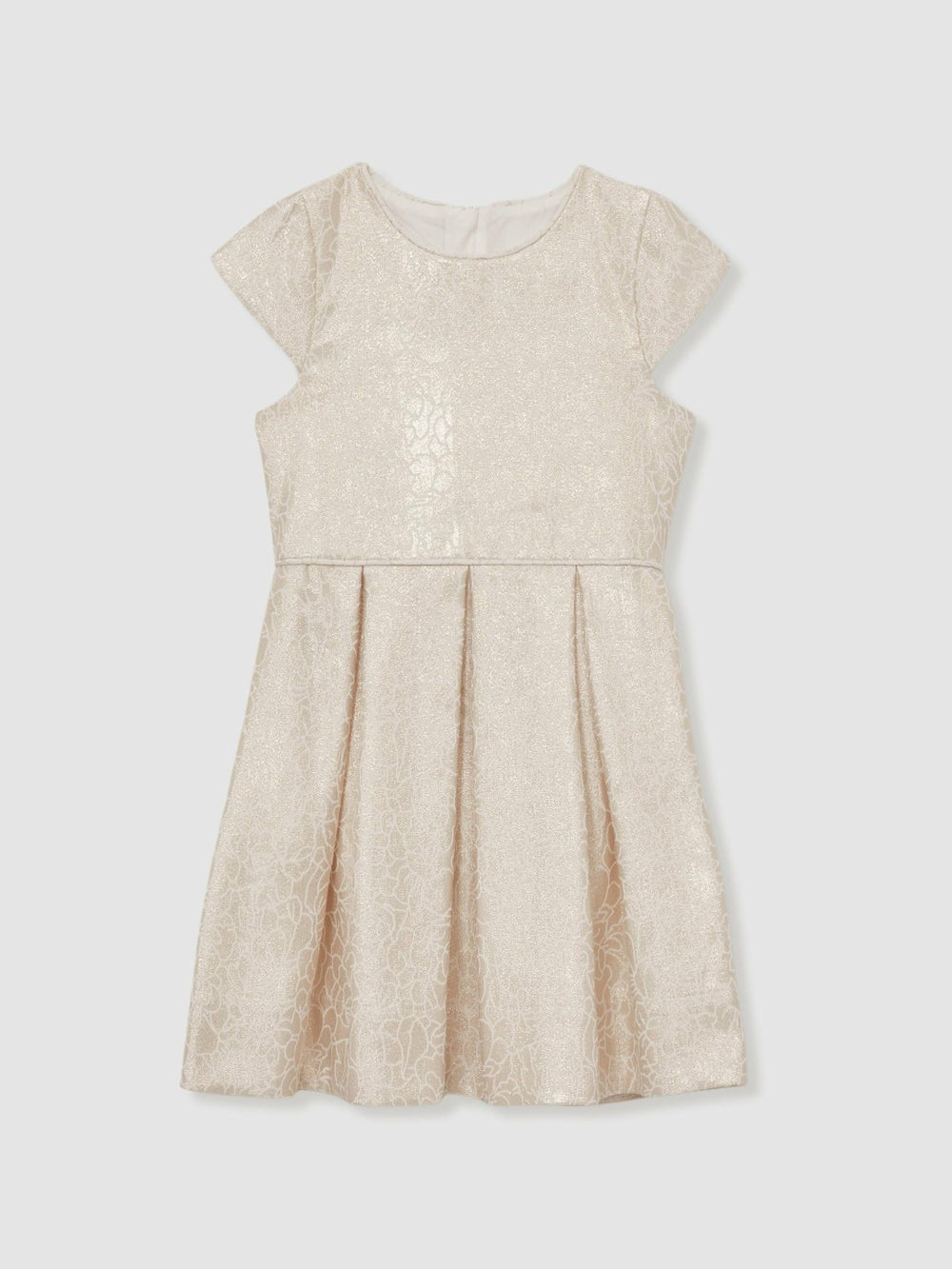 Reiss | 13-14 yrs Brocade Cap-Sleeve Pleated Dress in Ivory