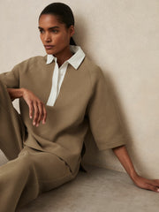 Reiss | Cotton-Blend Interlock Collar Sweatshirt in Camel
