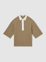 Reiss | Cotton-Blend Interlock Collar Sweatshirt in Camel