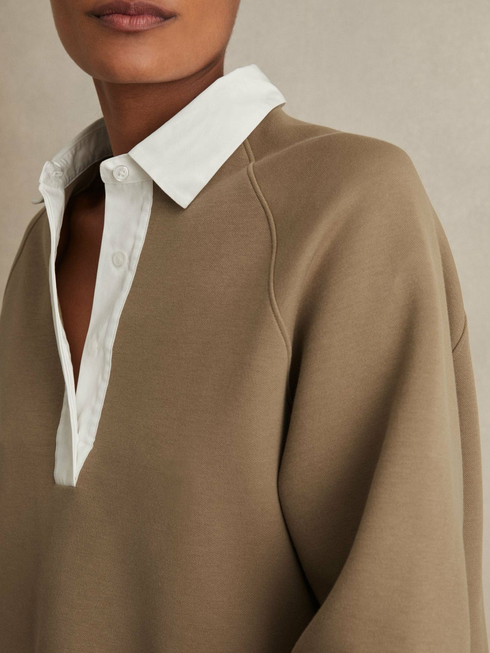 Reiss | Cotton-Blend Interlock Collar Sweatshirt in Camel