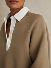 Reiss | Cotton-Blend Interlock Collar Sweatshirt in Camel