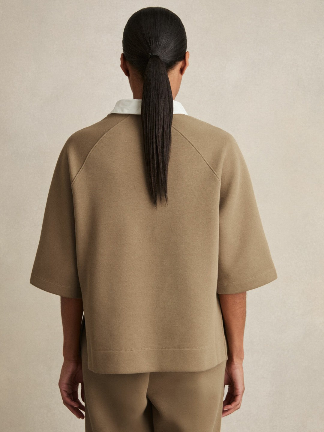 Reiss | Cotton-Blend Interlock Collar Sweatshirt in Camel
