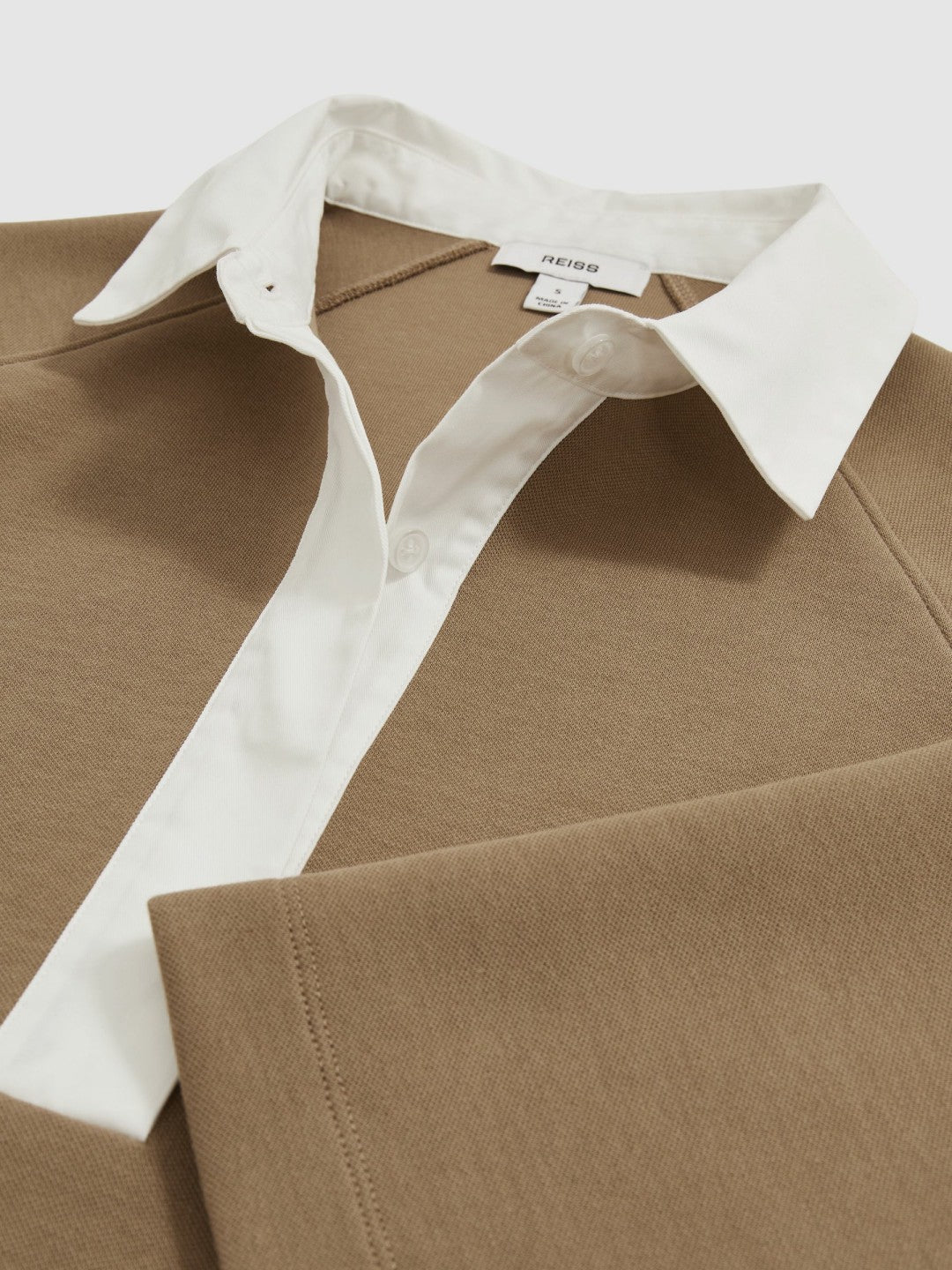 Reiss | Cotton-Blend Interlock Collar Sweatshirt in Camel