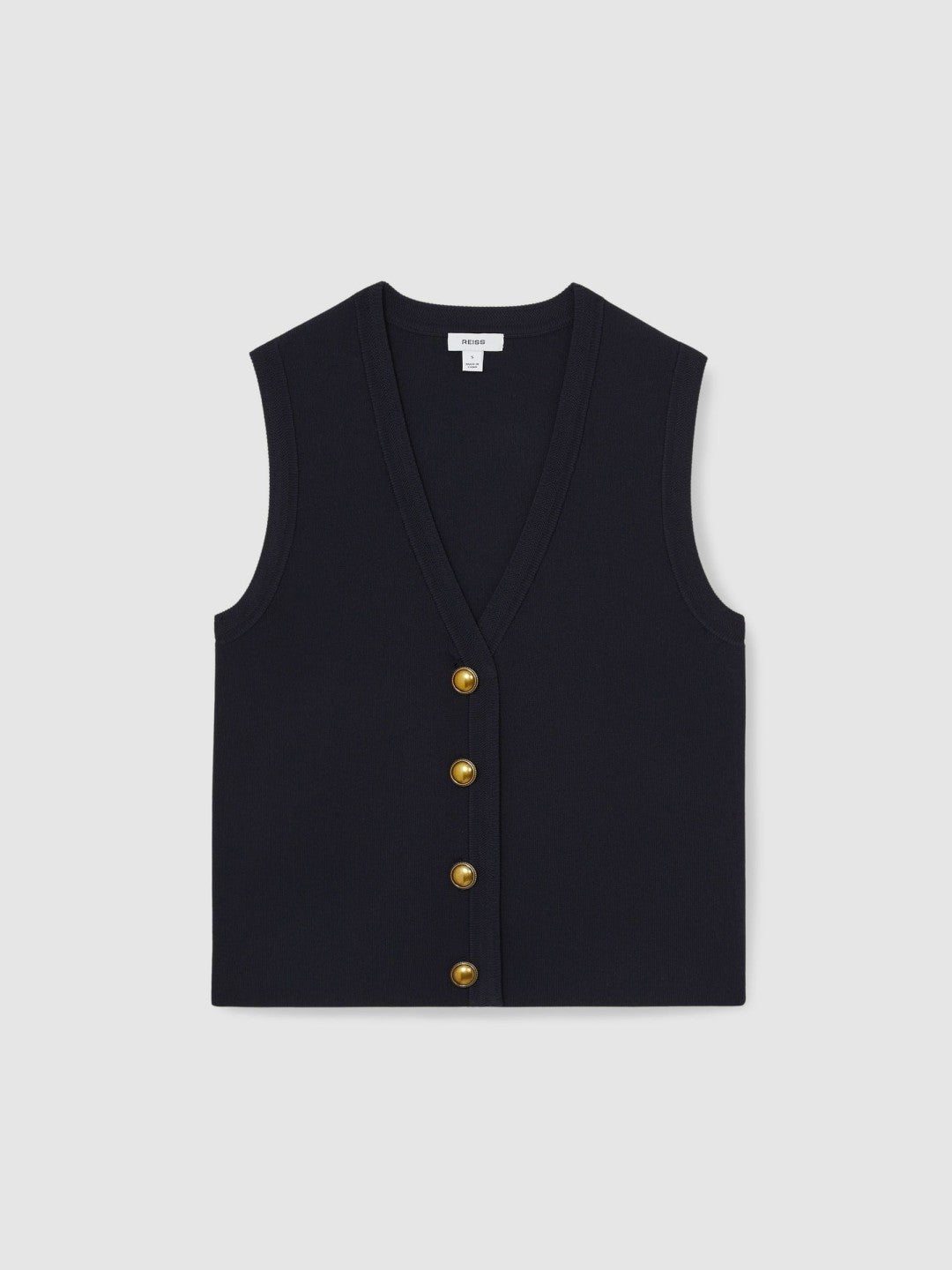 Reiss | Knitted Button Through Vest in Navy