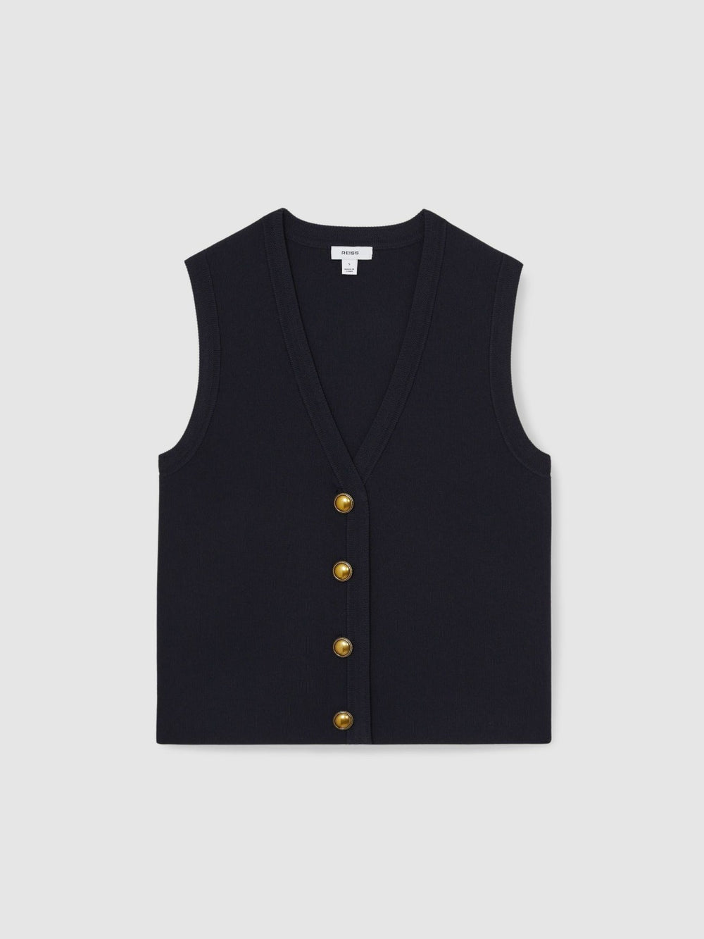 Reiss | Knitted Button Through Vest in Navy