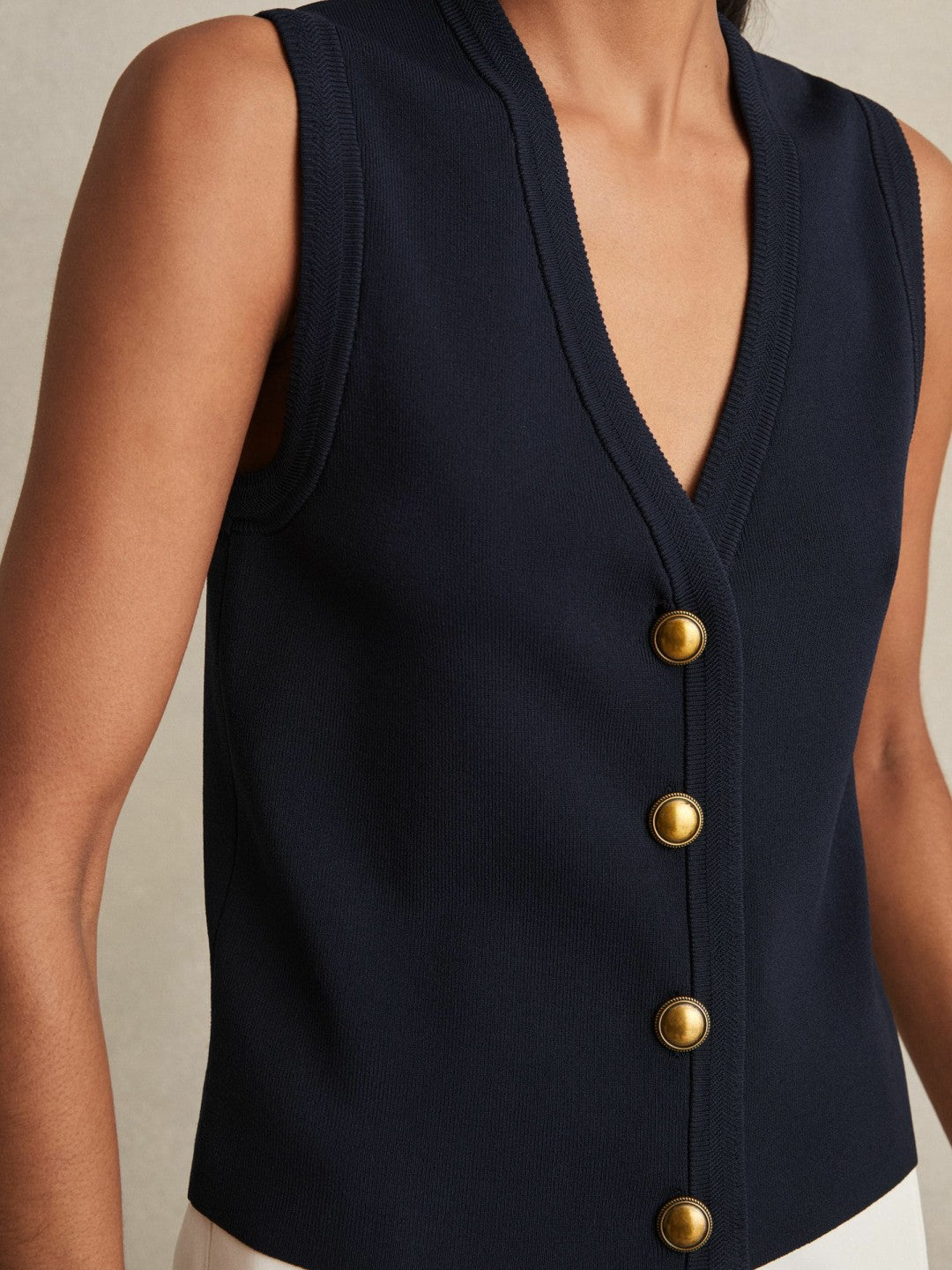 Reiss | Knitted Button Through Vest in Navy