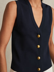 Reiss | Knitted Button Through Vest in Navy