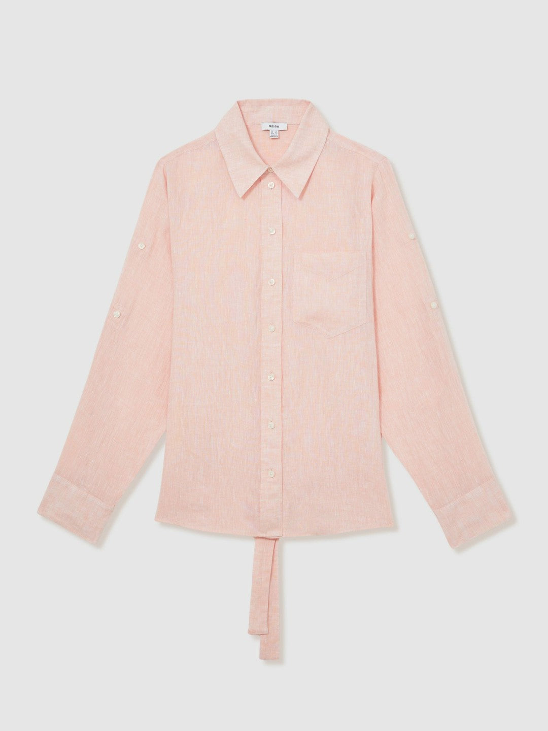 Reiss | Linen Tie-Back Shirt in Pale Pink
