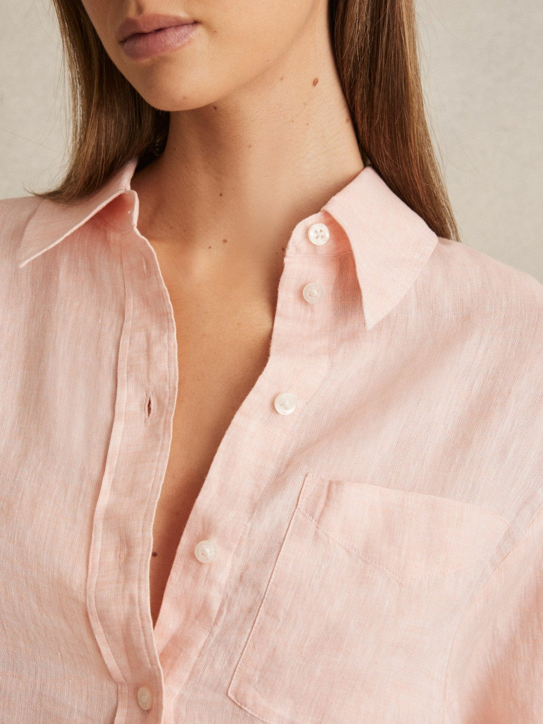 Reiss | Linen Tie-Back Shirt in Pale Pink