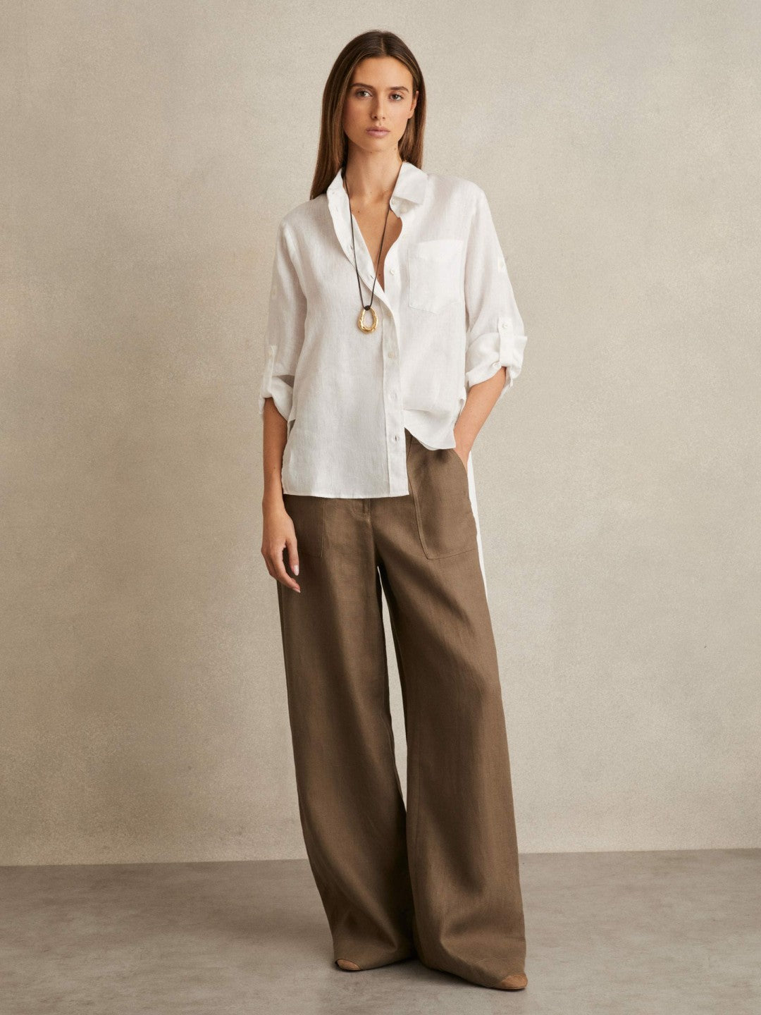 Reiss | Linen Tie-Back Shirt in White