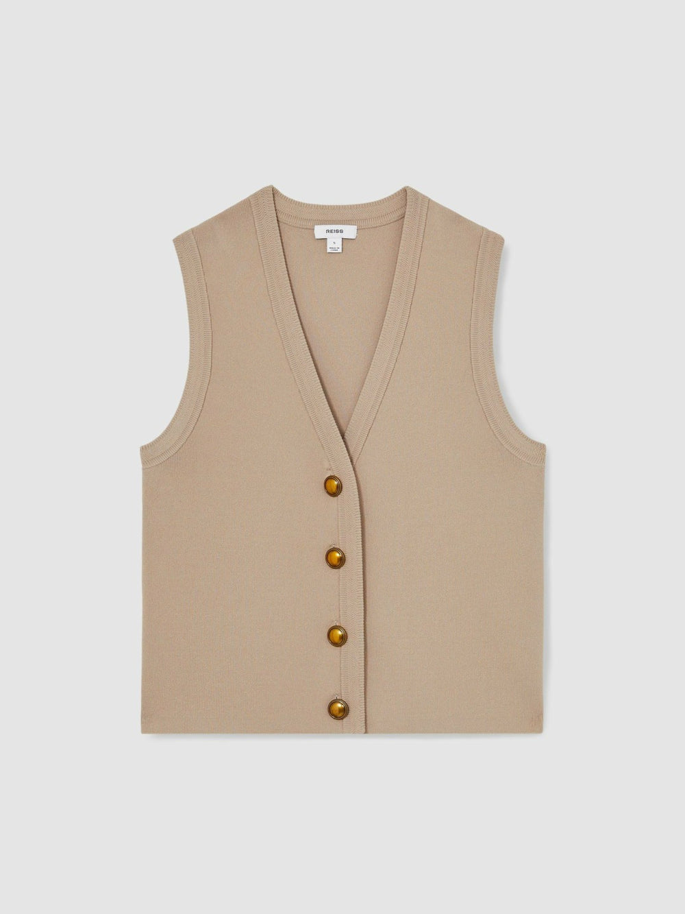 Reiss | Knitted Button Through Vest in Neutral