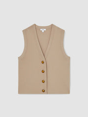 Reiss | Knitted Button Through Vest in Neutral