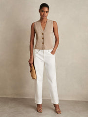 Reiss | Knitted Button Through Vest in Neutral