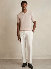 Reiss | Merino Wool Open Collar Polo Shirt in Beige
