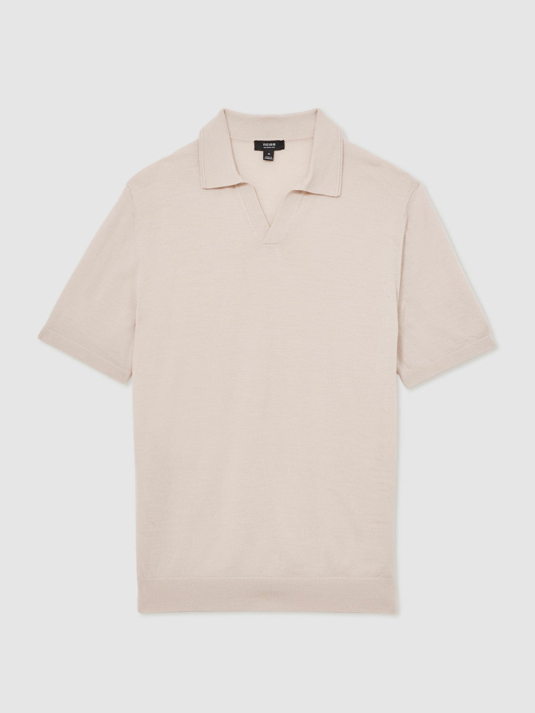 Reiss | Merino Wool Open Collar Polo Shirt in Beige