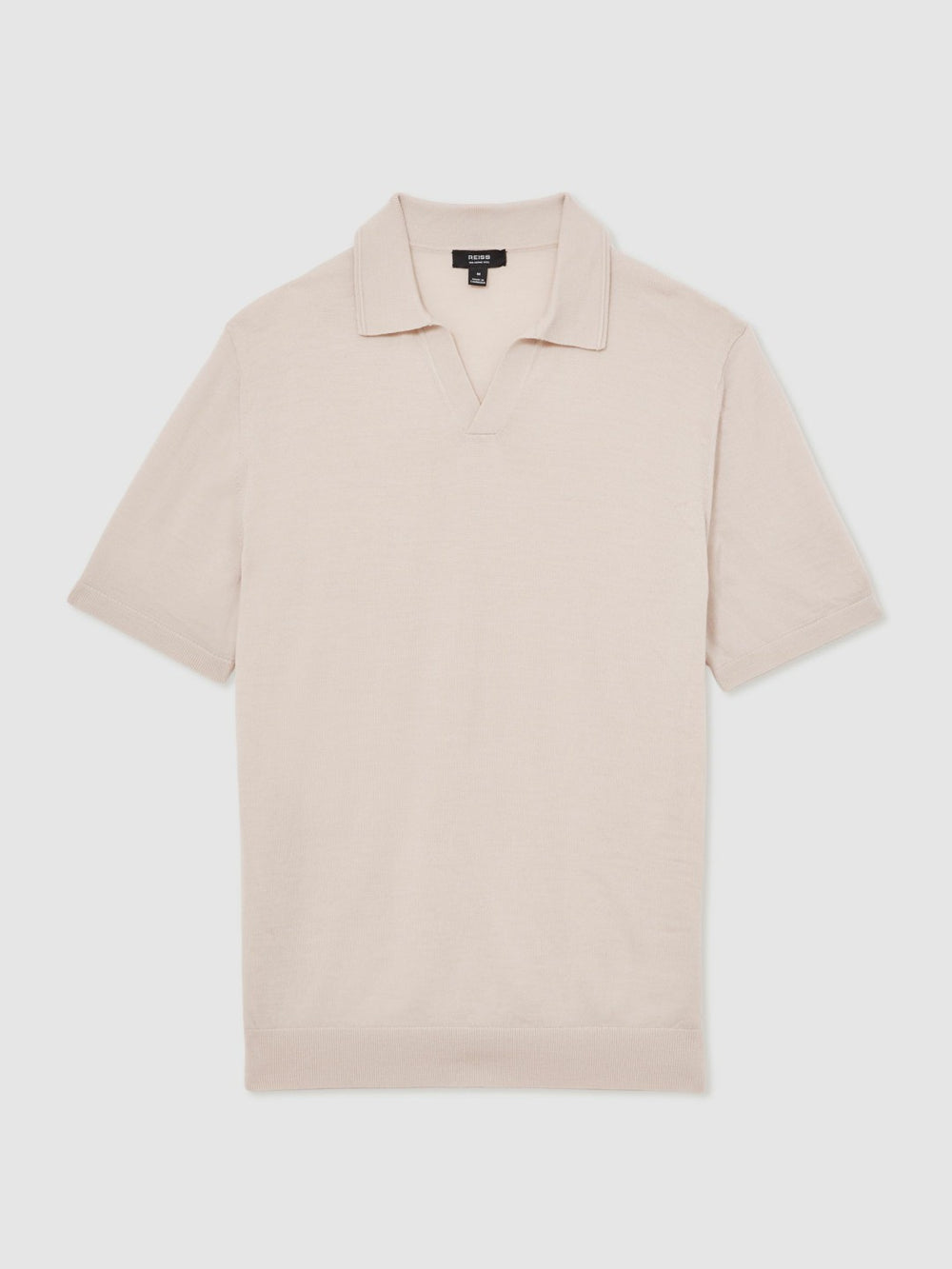 Reiss | Merino Wool Open Collar Polo Shirt in Beige