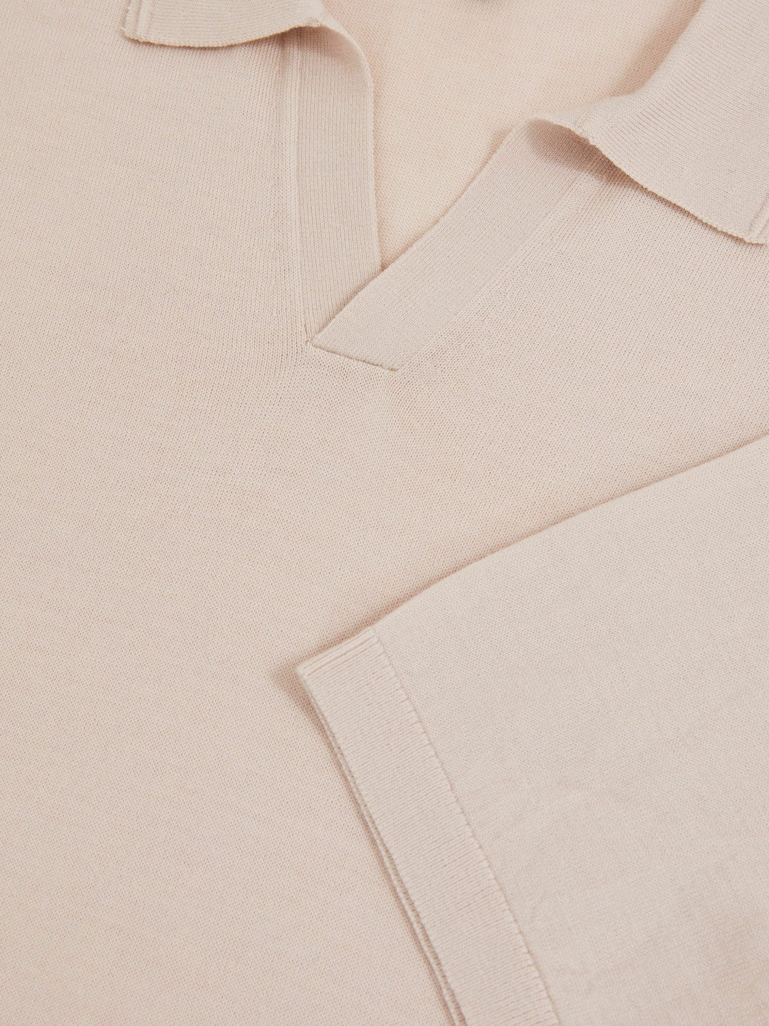 Reiss | Merino Wool Open Collar Polo Shirt in Beige