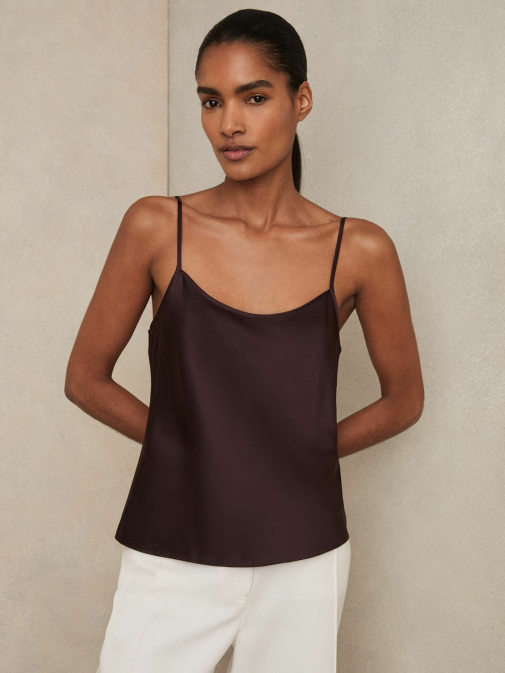 Reiss | Silk Cami Top in Burgundy