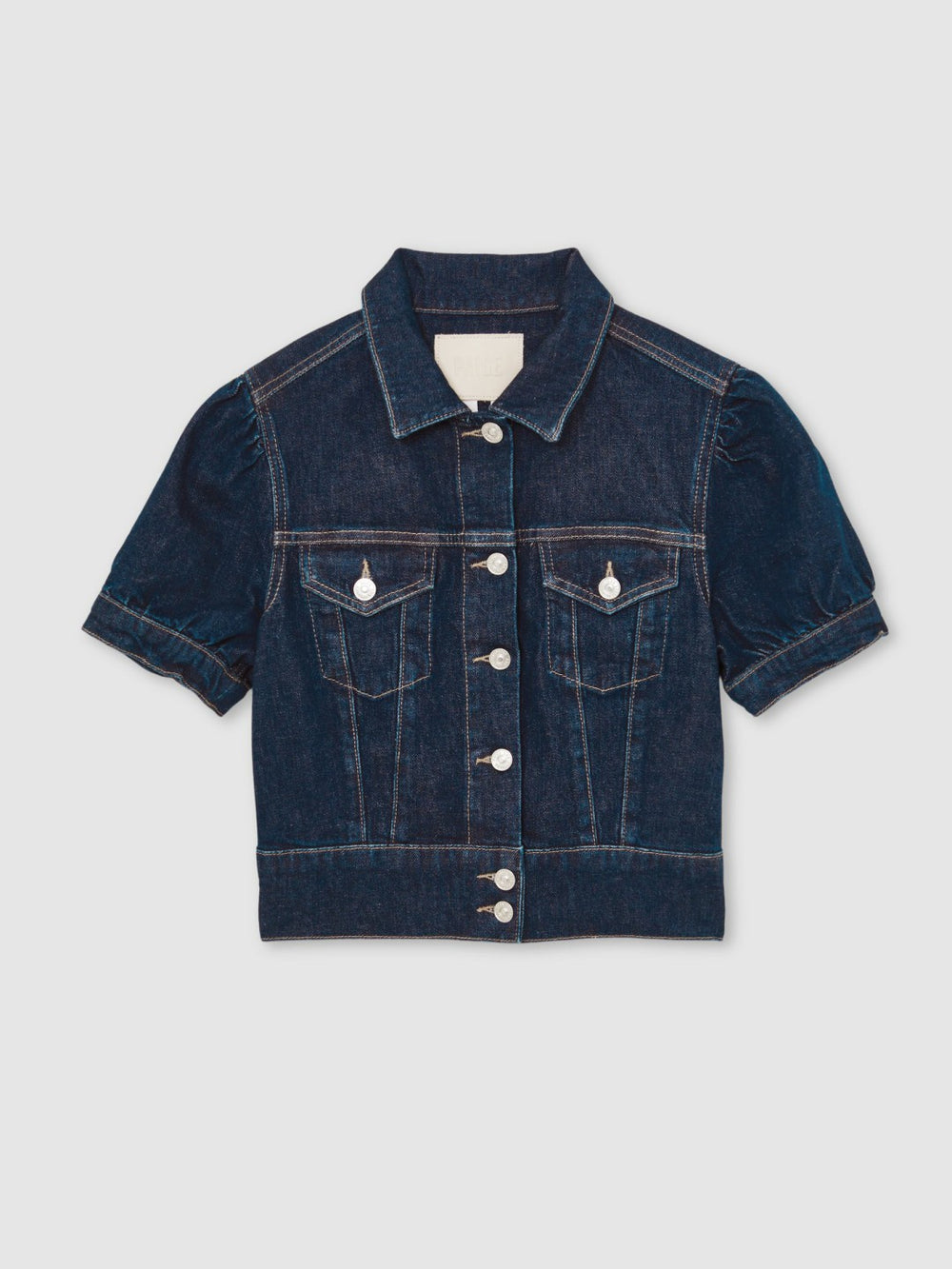 Reiss | Paige Puff-Sleeve Short Denim Jacket in Emberlynn Blue