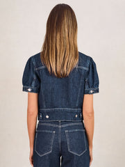 Reiss | Paige Puff-Sleeve Short Denim Jacket in Emberlynn Blue