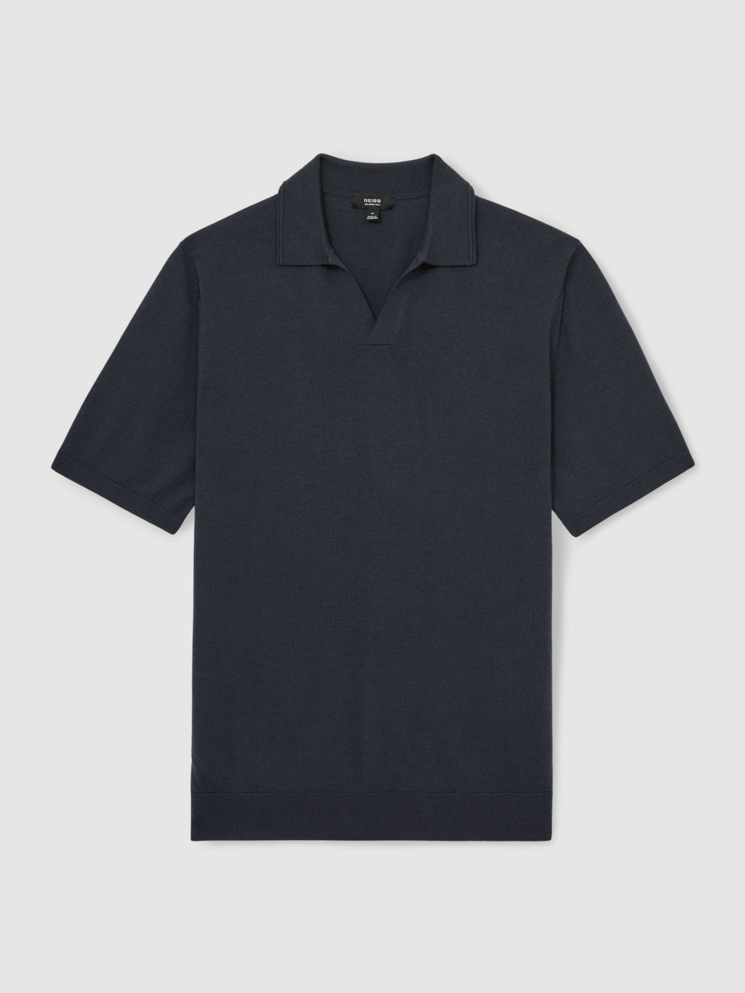 Reiss | Merino Wool Open Collar Polo Shirt in Midnight Navy