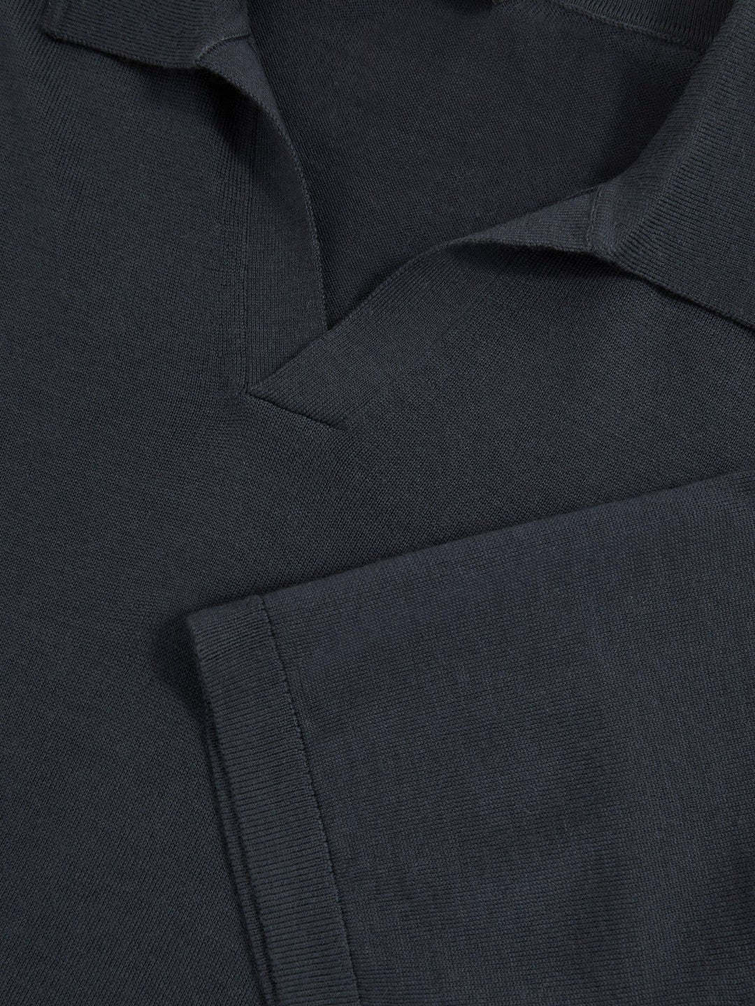 Reiss | Merino Wool Open Collar Polo Shirt in Midnight Navy