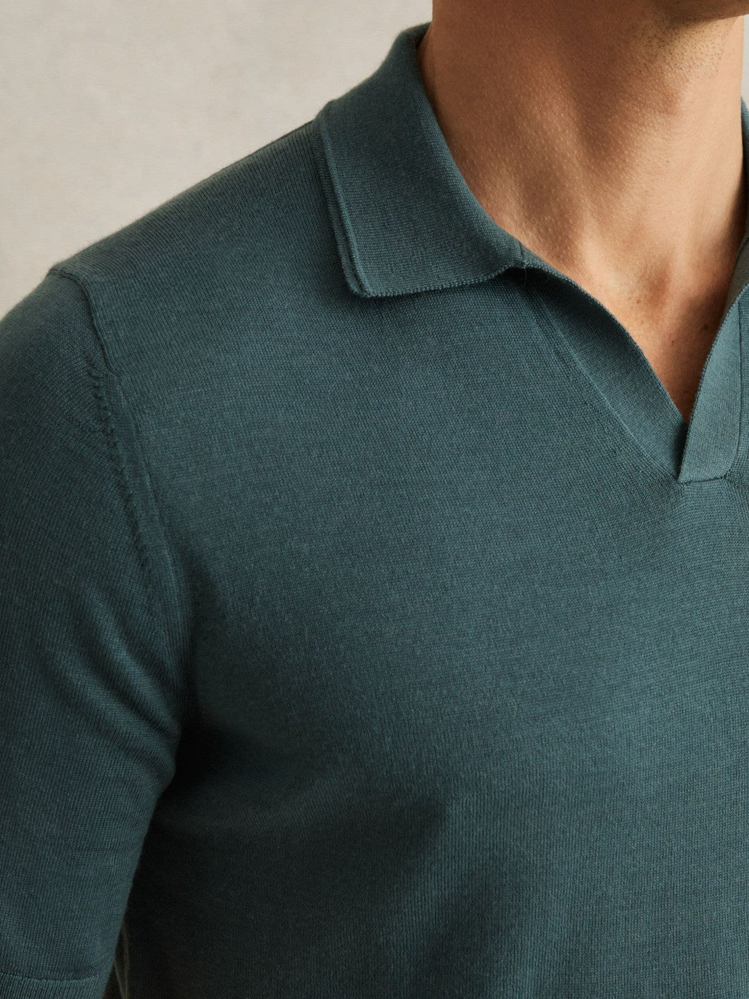Reiss | Merino Wool Open Collar Polo Shirt in Orion Blue