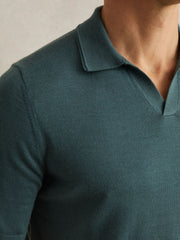 Reiss | Merino Wool Open Collar Polo Shirt in Orion Blue
