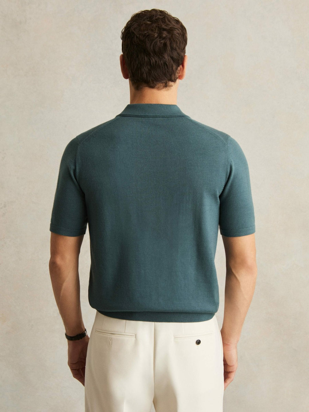 Reiss | Merino Wool Open Collar Polo Shirt in Orion Blue