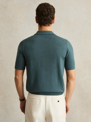 Reiss | Merino Wool Open Collar Polo Shirt in Orion Blue