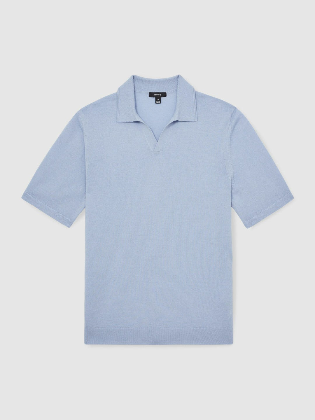 Reiss | Merino Wool Open Collar Polo Shirt in Soft Blue