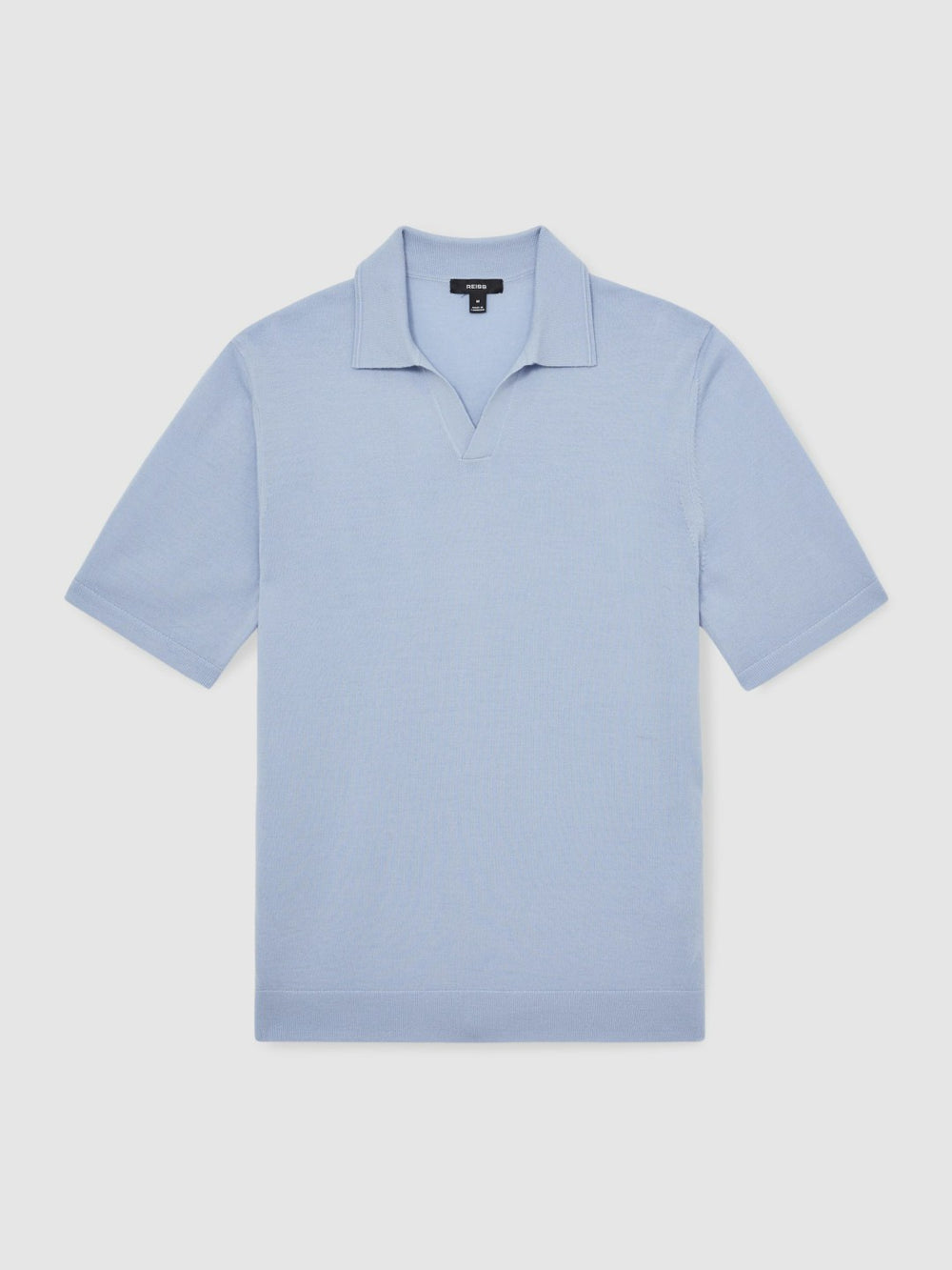 Reiss | Merino Wool Open Collar Polo Shirt in Soft Blue