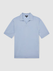 Reiss | Merino Wool Open Collar Polo Shirt in Soft Blue