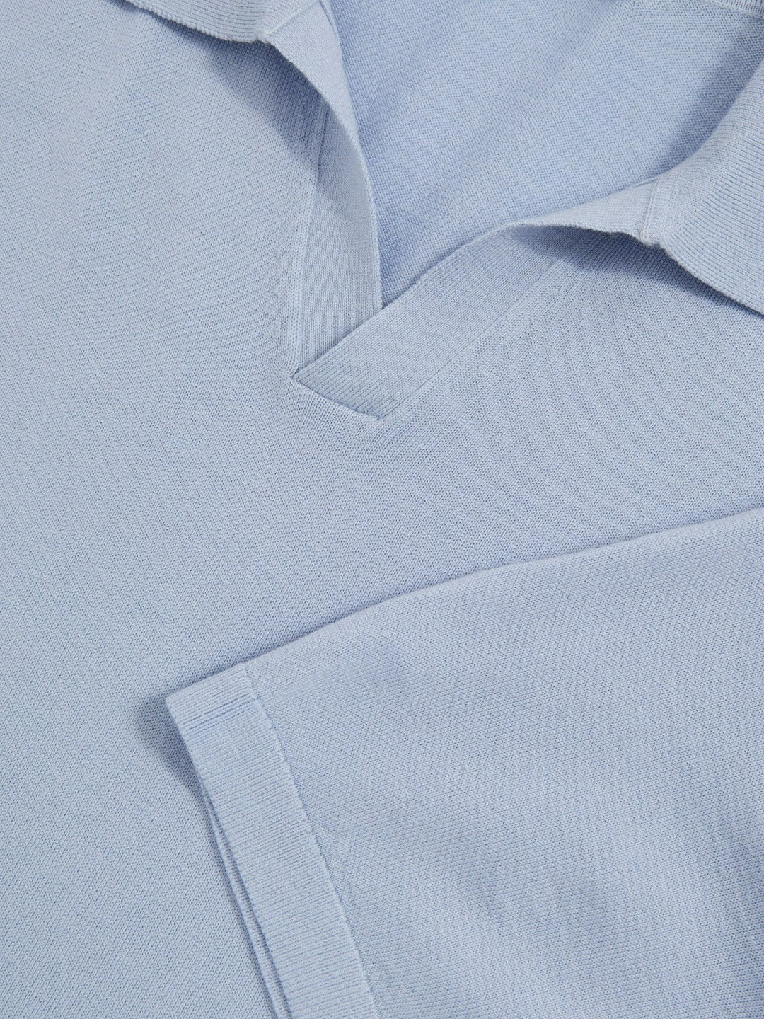 Reiss | Merino Wool Open Collar Polo Shirt in Soft Blue