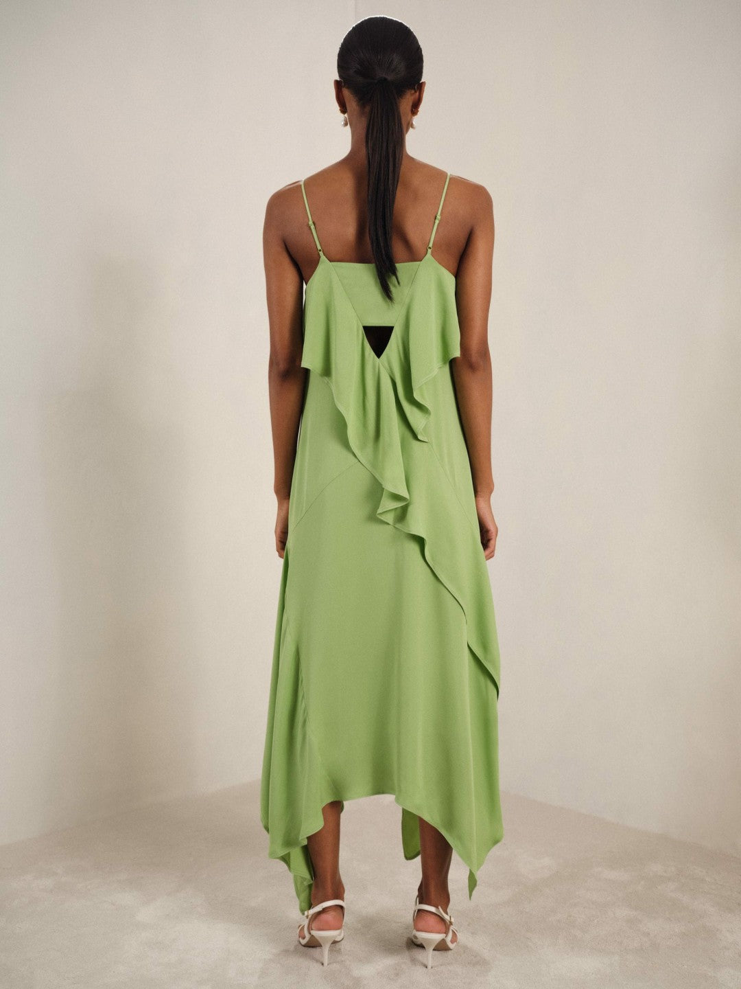 Reiss | Ruffle-Detail Midi Dress in Green