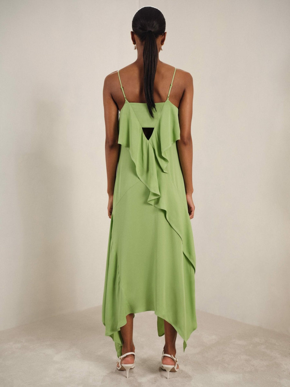 Reiss | Ruffle-Detail Midi Dress in Green