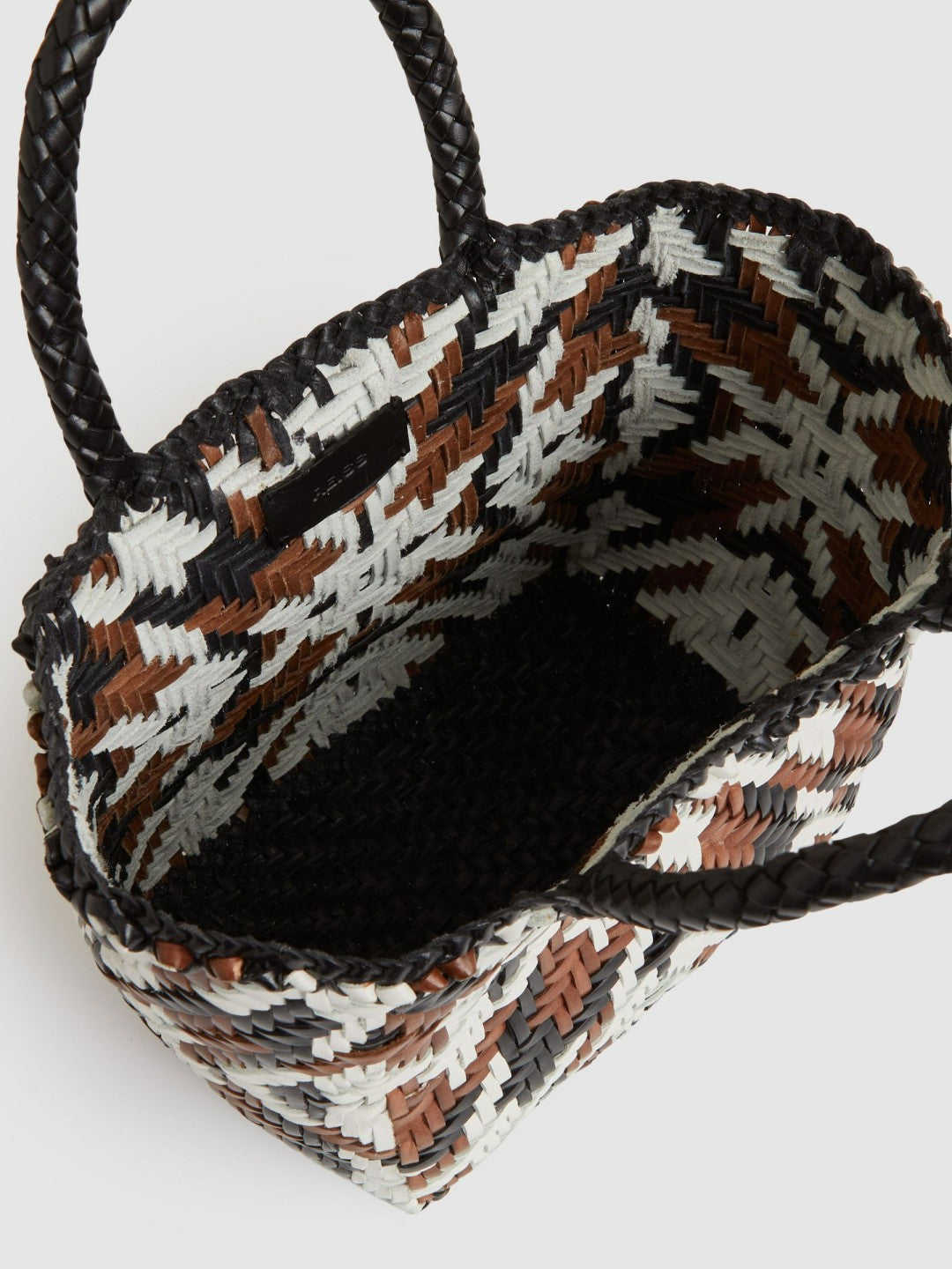 Reiss | Small Leather Woven Tote Bag in Tan/White/Black