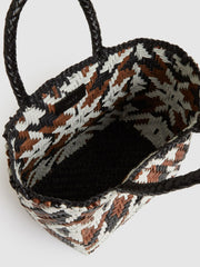 Reiss | Small Leather Woven Tote Bag in Tan/White/Black