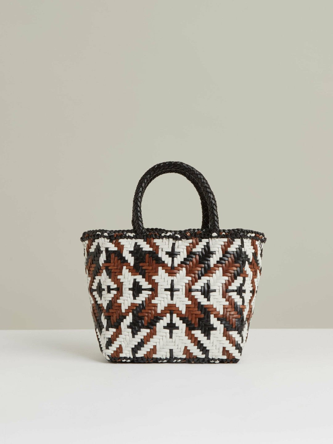 Reiss | Small Leather Woven Tote Bag in Tan/White/Black