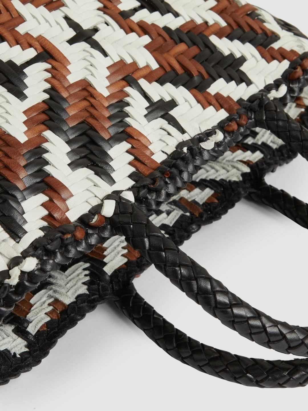 Reiss | Small Leather Woven Tote Bag in Tan/White/Black